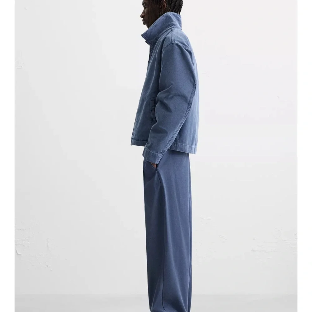 Zara Men Washed Canvas Blue Jacket NWT_6